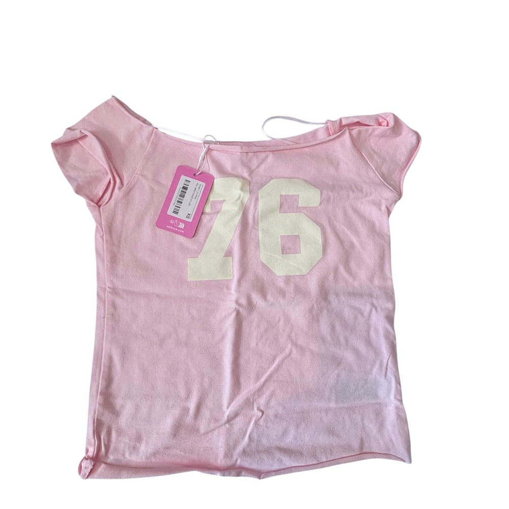 Edikted Pink 76 Graphic Off Shoulder Baby Tee XS New Tags